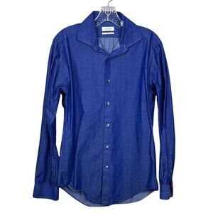 Calvin Klein Men's Medium Blue Micro Dot Slim Fit Stretch Dress Shirt Non Iron